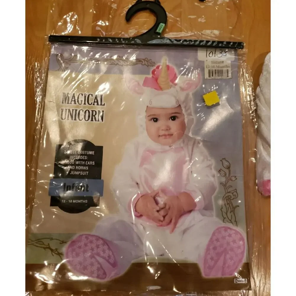 InCharacter Baby Unicorn Halloween Costume Hooded Jumpsuit 12-18M Pink & White
